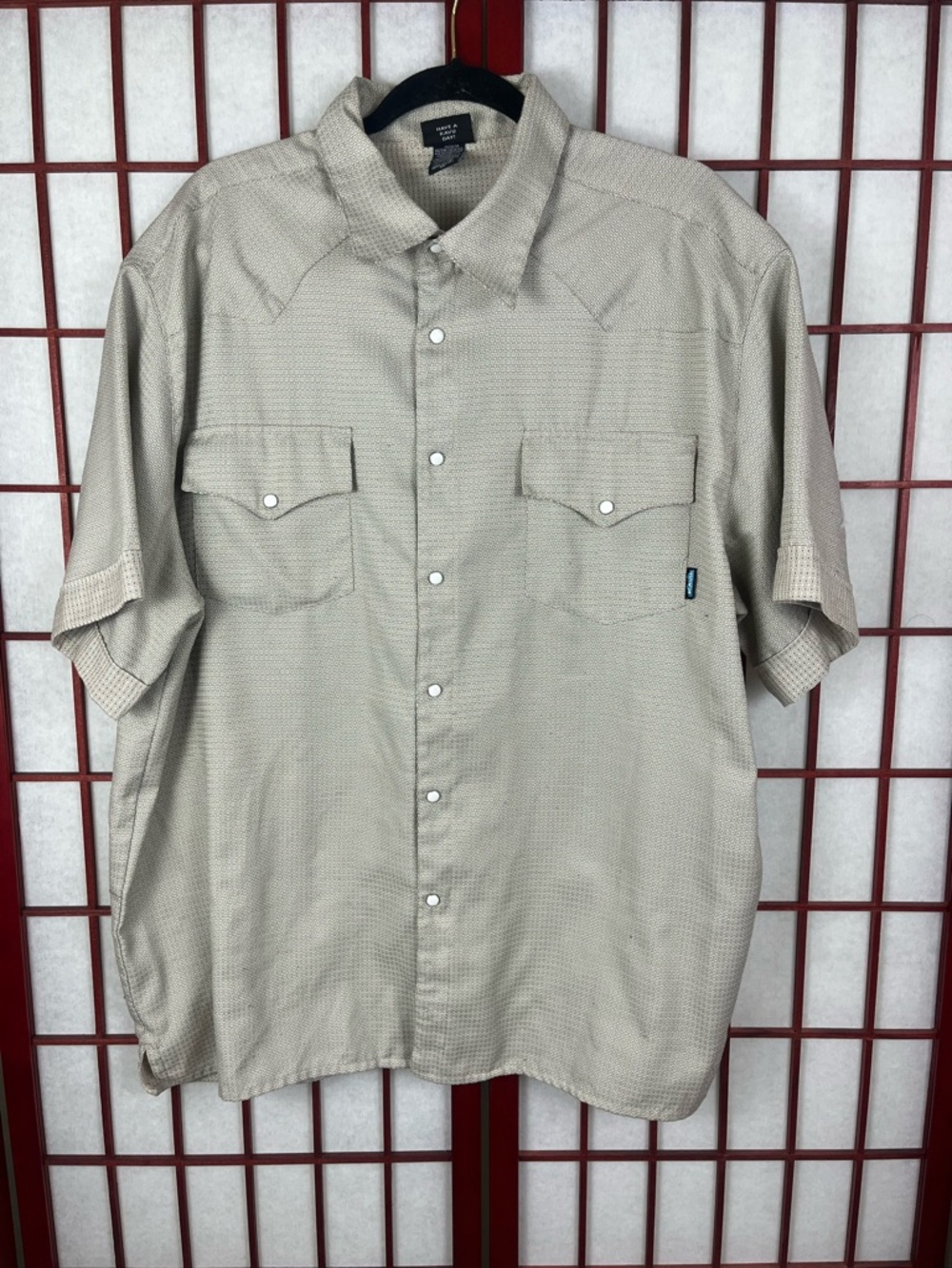 Kavu Casual Short Sleeve Square Pattern Button Down Shirt
